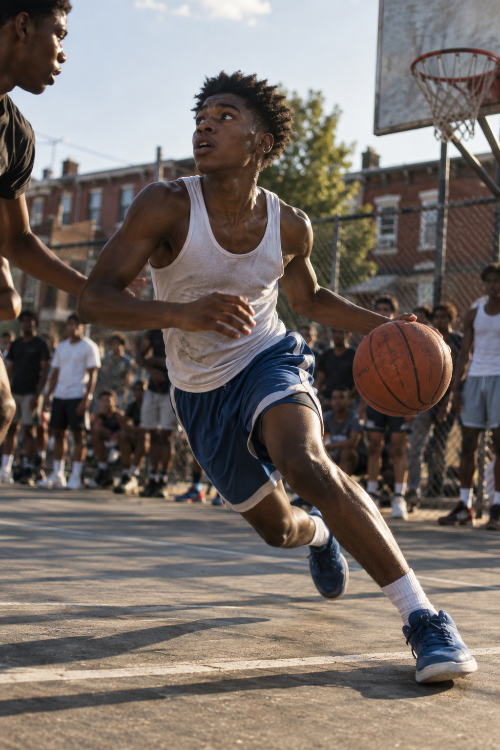 Basketball player cutting toward the basket