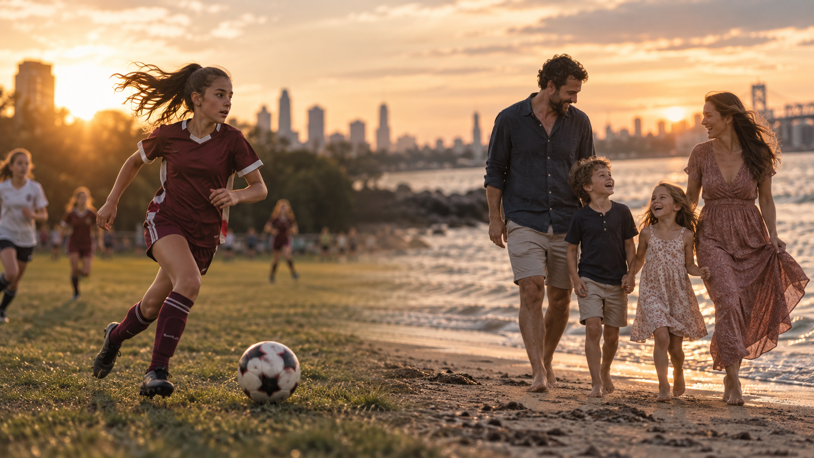 Soccer and family photography at sunset